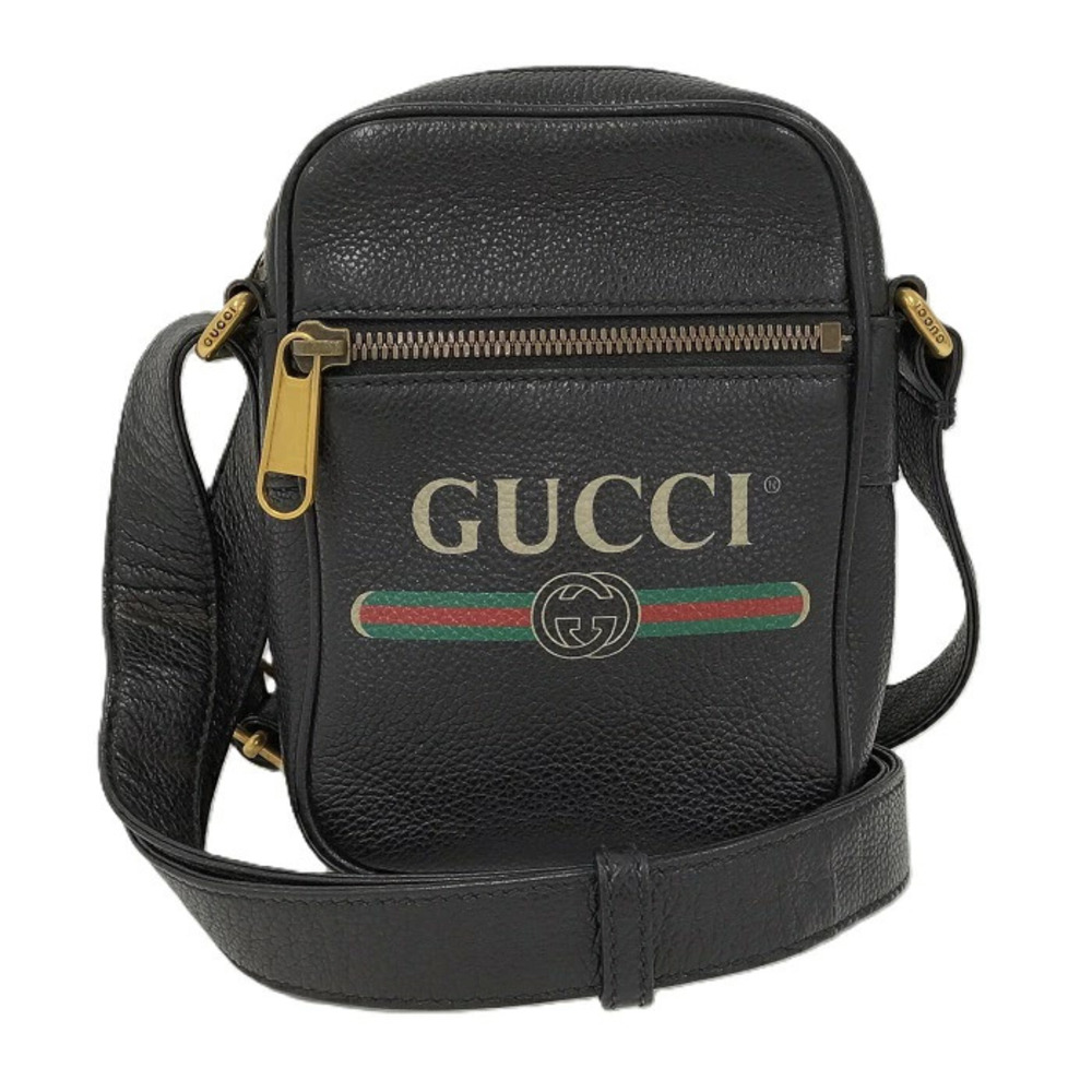Gucci Logo Print Messenger Bag Web black leather